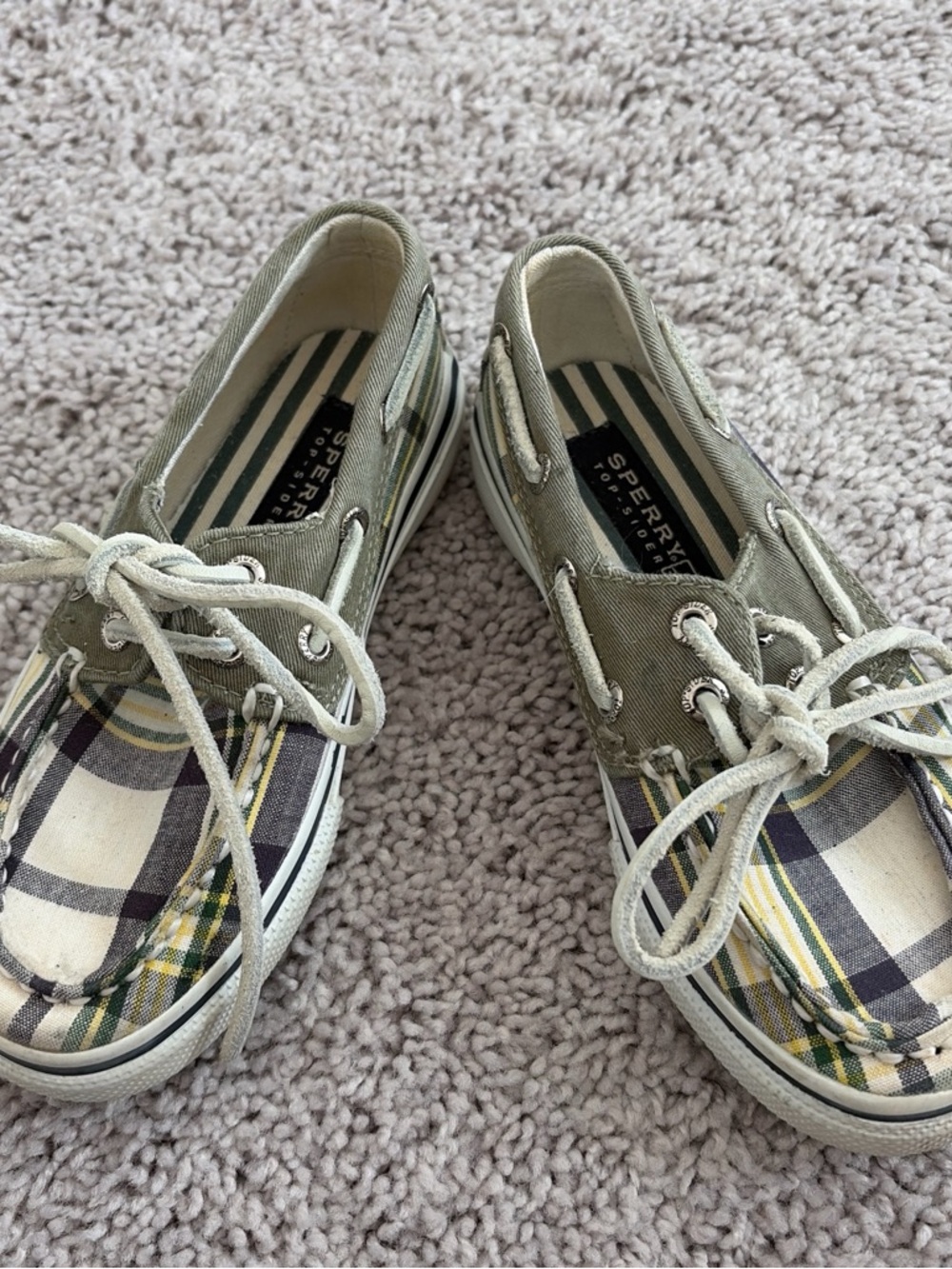 Sperry top-sider Plaid Canvas Boat Shoes in Olive & Multicolor